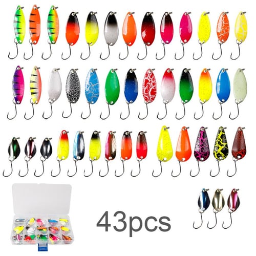 43pcs Metal Fishing Lures Set 2.3g-3.5g Spoon Hard Bait for Trout