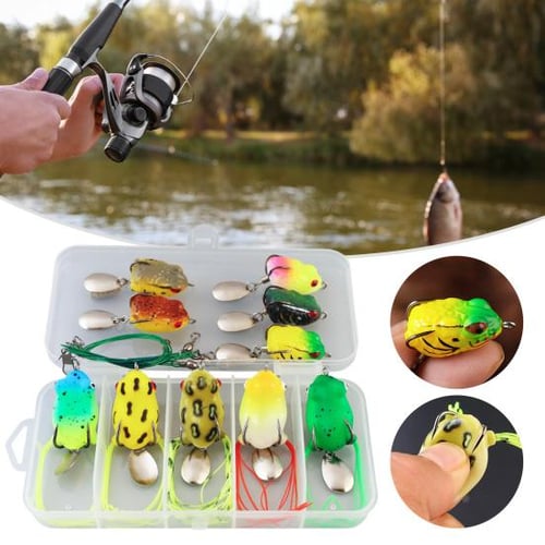 Topwater Frog Lure Bass Trout Fishing Lures Kit Set Frog Soft