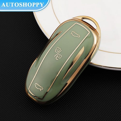 For Tesla Model S Car Remote Key Fob Cover Case Holder Shell Keychain White