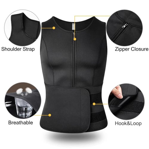 Neoprene Sweat Vest for Men Waist Trainer Vest Adjustable Workout Body  Shaper with Double Zipper for Sauna Suit for Men