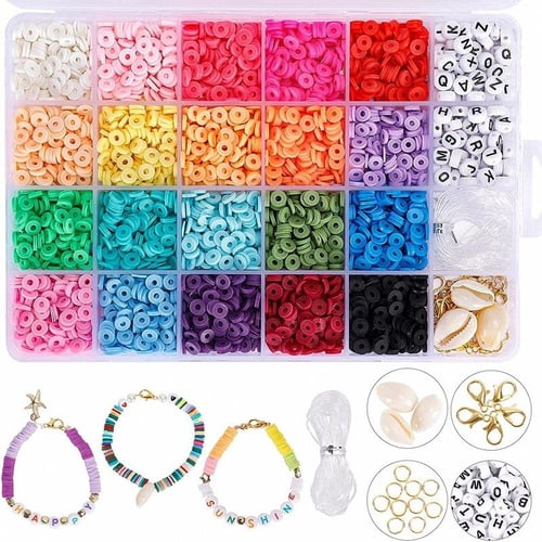 Clay Beads Bracelet Making Kit Round Flat Beads Polymer Clay Beads Set DIY  Kit 