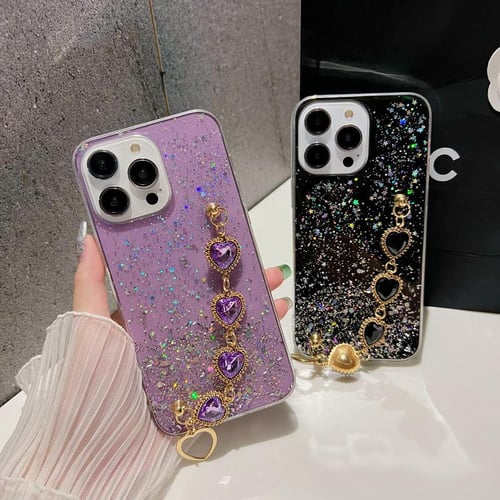 designer clear phone case iphone 12 pro max, Bling Gradient Laser Love  Heart