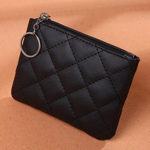 Women PU Leather Zip Coin Wallet Key Chain Fashion Small Purse