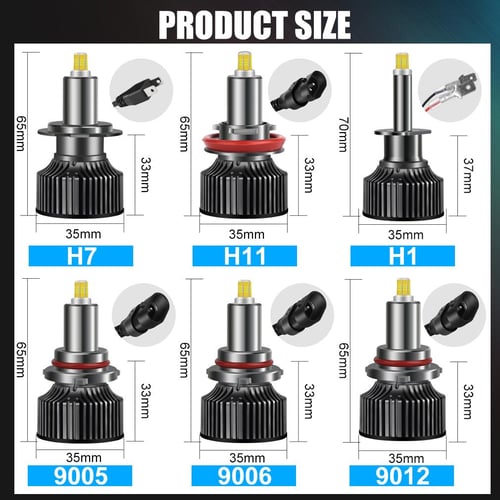 2PCS Turbo Led H7 Canbus 360° Car Headlight Bulbs H1 H8 H11 H16 9005 9006  9012 LED Lamp 12V 6000K 18000LM 360 Degree Mini Diodes