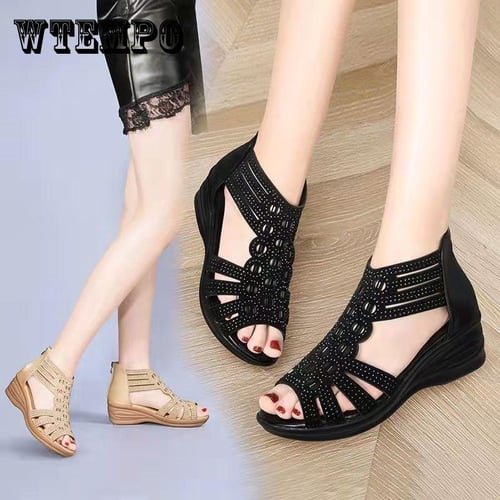 Buy Women Summer Slope Fish Mouth Black High Wedge Sandals, Fashion