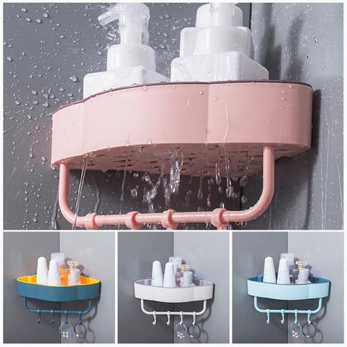 Large Bathroom Storage Rack, Wall Mount Corner Triangular Shower Caddy, No  Drilling Needed, With Hooks And Towel Bar For Shampoo Toiletry, Sink Shelf
