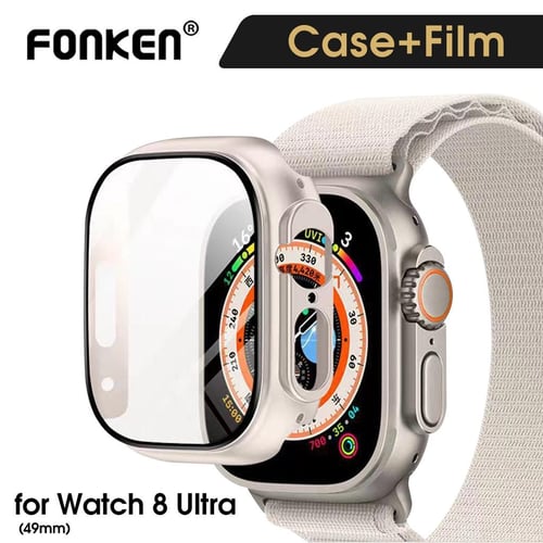 For Apple Watch Series 8 45mm Dual Color Electroplating Watch Case Built-in  Tempered Glass Screen Protector Hard PC Overall Protective Cover - Red /  Gold Wholesale