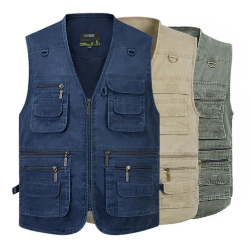 Men's Spring And Autumn Multi-Pocket Loose Zipper Vest Jacket