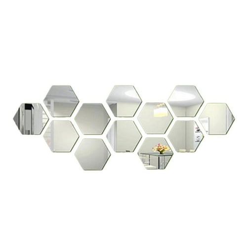 12PCS/Set Hexagon Acrylic Mirror Wall Stickers Decals Self Adhesive Home  Decor