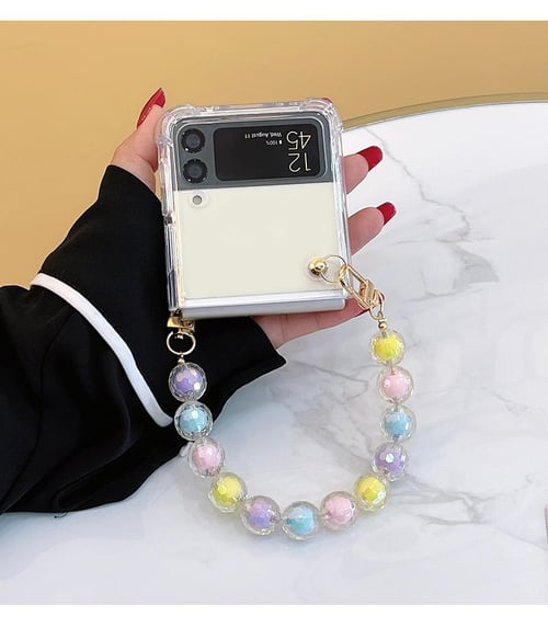 Cute Heart Holder Clear Case For Samsung Galaxy Z Flip 3 3D Bracelet Chain  Cover