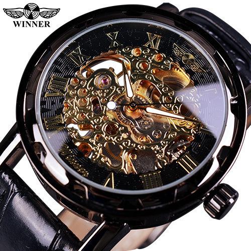 WINNER New Top Men s Watch Casual Mechanical Transparent Hollow