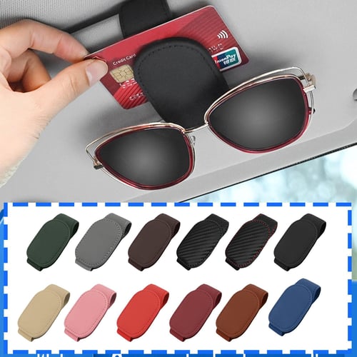 Multi-color Car Sunglasses Holder, Pu Leather Magnetic Visor