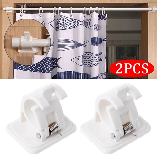 2Pcs/Set Adjustable Nail-Free Curtain Rod Holder Clamp Hooks Self Adhesive  Curtain Hanging Rod Brackets