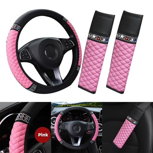 Pink Car Accessories Microfiber PU Leather Car Steering Wheel