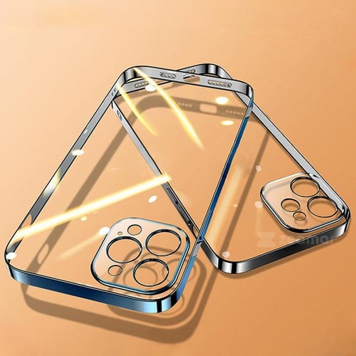 Luxury Plating Square Frame Matte Soft Silicone Case for iPhone 14