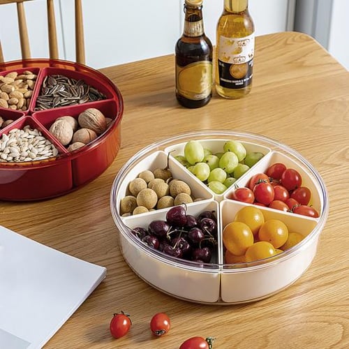Round Plastic Divided Serving Tray with Lid 4/5 Individual Dishes Food  Storage Containers Snack Fruit Veggie Candies Serving Platter Home Supplies  - buy Round Plastic Divided Serving Tray with Lid 4/5 Individual