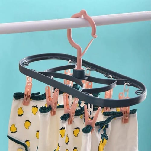 12 Clips Clothes Dryer Hanger Windproof Socks Underwear Drying