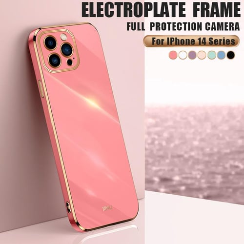 Luxury Plating Square Frame Matte Soft Silicone Case for iPhone 14