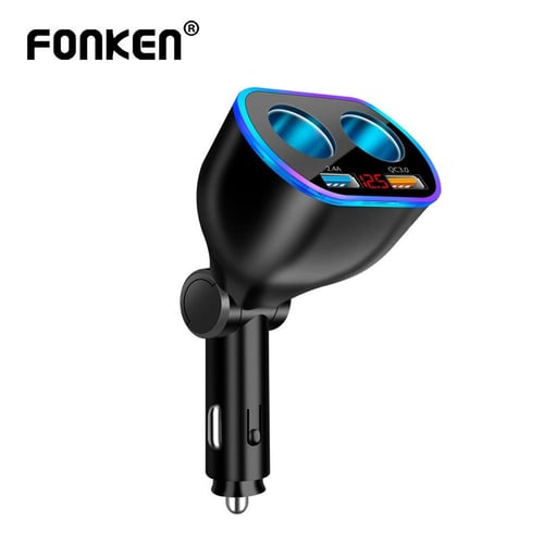 FONKEN Car Charger Dual Usb Qc3 Quick Charge Rotation Adapter QC 3.0 2 Way Power  Socket Splitter Led Display Charging For iPhone XR XS - buy FONKEN Car  Charger Dual Usb Qc3