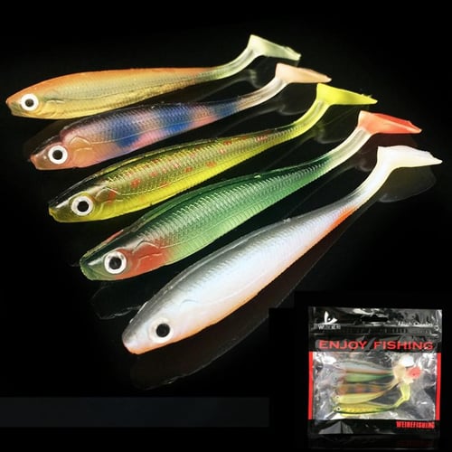 Cheap 5pcs/lot 9cm 5.2g Luminous Shrimp Lures Artificial Soft Baits 5  Colors Mixed with Fishing Hooks