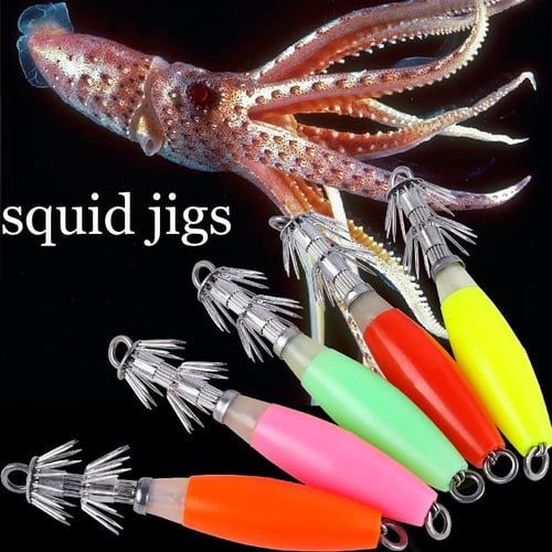 Squid Hook 3D Eyes 5 Colors Luminous Squid Jigs Artificial Wood