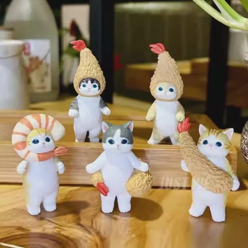 5pcs-set Mini Cute Resin Cat Fishing Figurine Cute Cat Statue