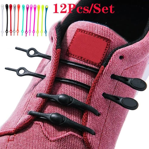 No Tie Shoelaces Elastic Lock Shoe Laces Running Jogging Canvas Sneakers  Trainer