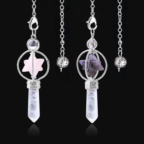 Natural Stone Pendant Necklace Small Rock Quartz Pendulum Amethysts  Citrines Fluorite Pink Crystal Necklace for Women Healing