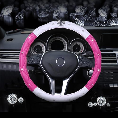 Car PU Leather Diamond Steering Wheel Cover Universal Accessories For  15''/38cm