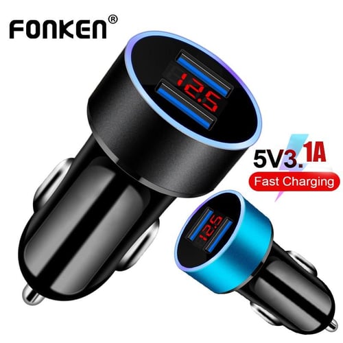 Dual USB Car Charger Adapter LED Display Fast Charging for iPhone