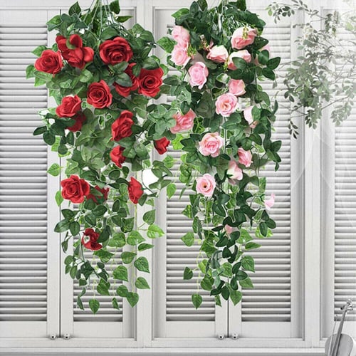 Artificial Plants Green Hanging Flower Rose Vine Home Wedding Garden  Decoration