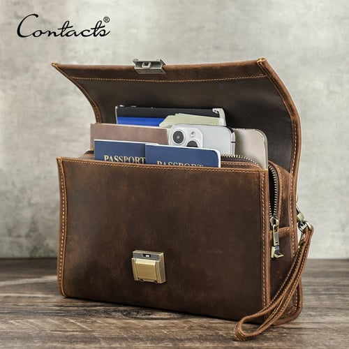 Men's leather clutch online bag with wrist strap