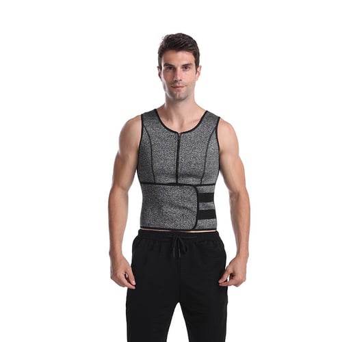 Men Sauna Sweat Zipper Vest Neoprene Corset Waist Trainer Vest Body Shaper  Workout Tank Tops Compression Shirt