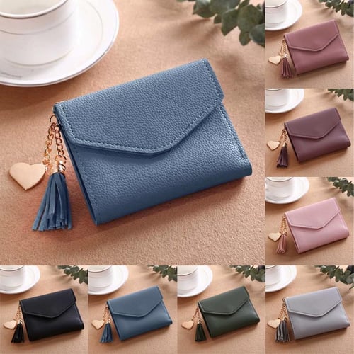 Wallet Women Soft PU Leather Female Coin Pocket Card Photo Holder Cute Small  Flower Tri-Fold Ladies Wallets-Green 