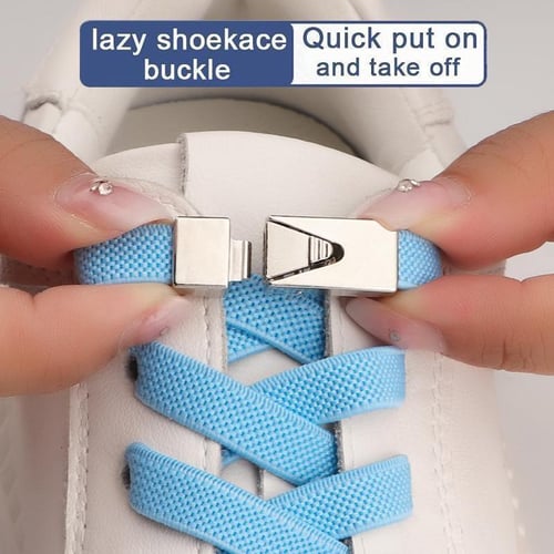 Set & Done 2 Pair Flat Elastic Shoelaces with Magnet Lock - No Tie Shoe Laces for Adults and Kids