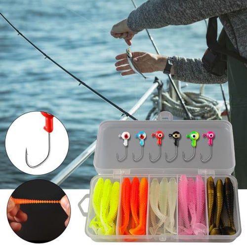 Cheap 1 Set Fishing Lure Starter Kit Ice Fishing Jigs Heads with Soft Baits  for Walleye Crappie Panfish Micro Ice