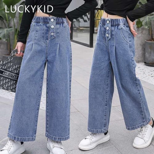 Trendy Girls Jeans Spring Autumn Kids Wide-leg Pants Casual