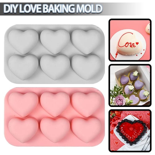 3D Heart Shape 6 Cavities Silicone Cake Mold, Chocolate Mold For Home  Kitchen DIY Baking