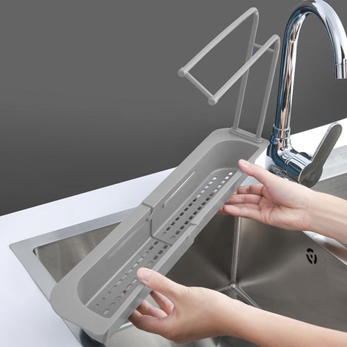 Telescopic Sink Rack Holder Expandable Storage Drain Basket Sink Towel Rack  Dish Rack Over Sink for Home Kitchen