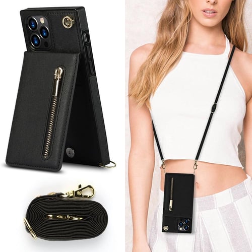 Luxury Crossbody Lanyard Leather Card Holder Wallet Case For iPhone 11 12  Pro Max mini