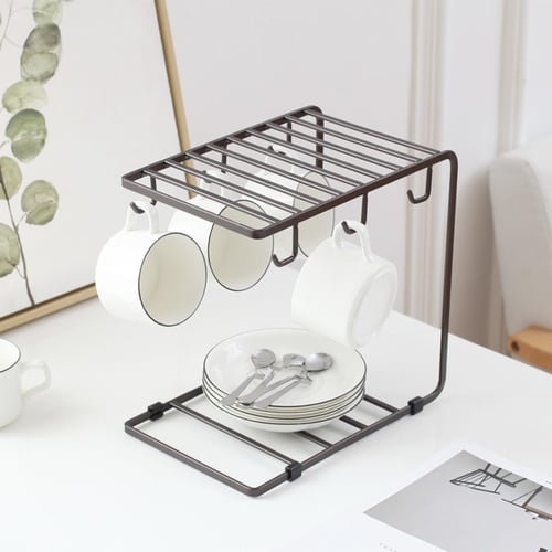 Modern Non Slip Mugs Cups Organizer Drying Rack Steel 6 Cup Hooks Drainer  Holder Tree for