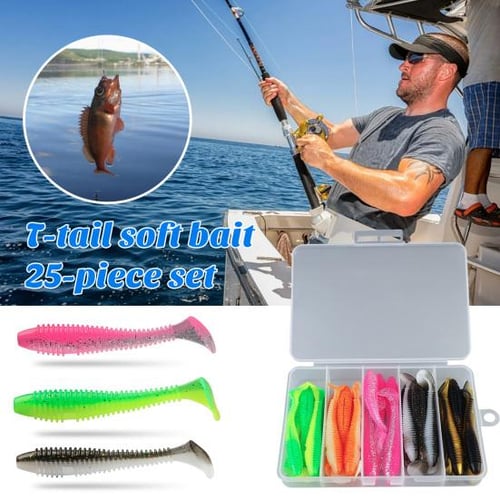 25Pcs Soft Fishing Lures with Storage Box High Flexible Bite