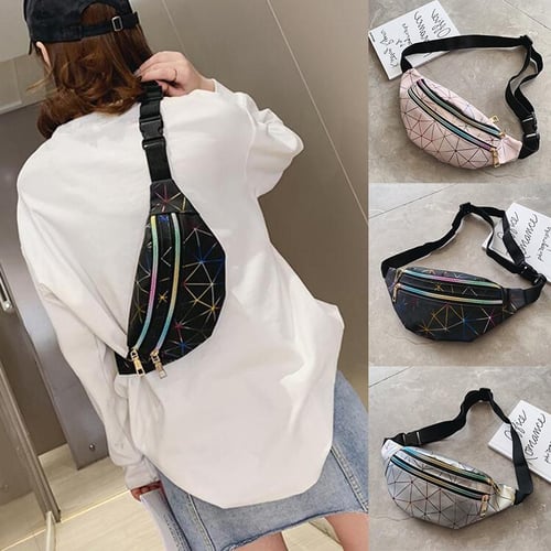 Fashion women fanny pack waist bag zipper laser Outdoor Sport dual