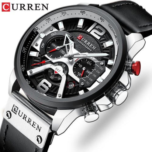 Curren casual sport watches for men blue top brand luxury military leather wrist watch discount man clock fashion chronograph wristwatch