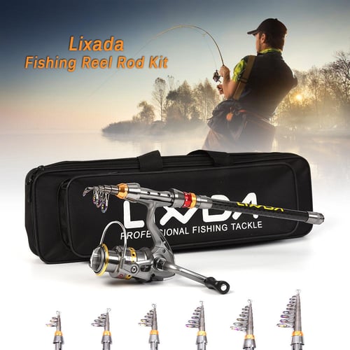 Lixada Fishing Rod Reel Combo Full Kit 2.1m/2.3m Telescopic Fishing Rod  Spinning Reel Set with Hooks