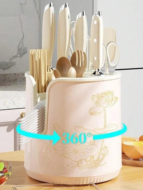 1pc Plastic Kitchen Rack, Punch-free Multifunction Rotatable Cooking Utensil  Storage Rack For Kitchen