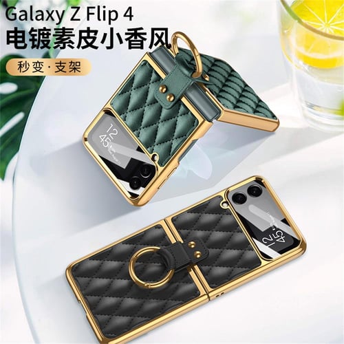 Galaxy Z Flip 3 Case,Samsung Z Flip 3 Cover,Slim Soft TPU Frame and PC Hard  Back Cover with Plated Design Protective Phone Case for Samsung Galaxy Z