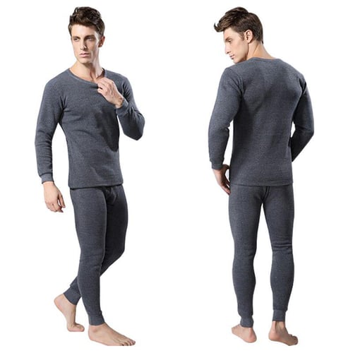 Men Winter Fleece Lined 100% Cotton Thermal Long Johns Top Bottom Underwear  Set