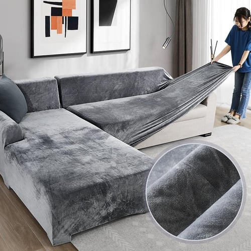 1/2/3/4 Seat Real Velvet Fabric Sofa Cover Elastic Couch Cover