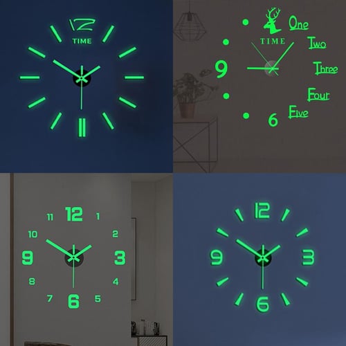 3D Wall Clock Luminous Frameless Wall Clocks Wall Stickers Silent